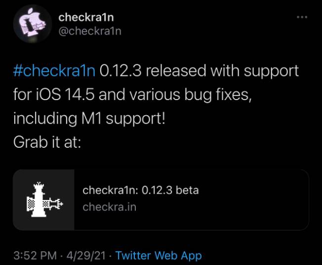 苹果越狱工具 Checkra1n 更新：iOS 14.5、M1 Mac 获支持